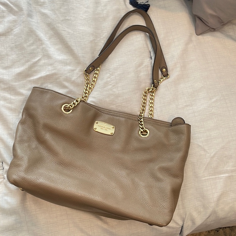 Michael Kors taupe leather satchel